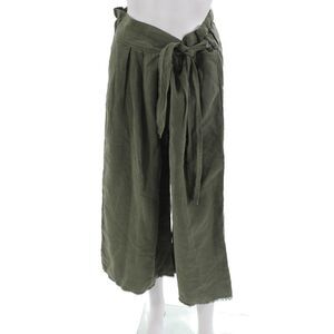 Pharaoh Women Green Cropped Paperbag Pants Drawstring Linen Blend Size 2